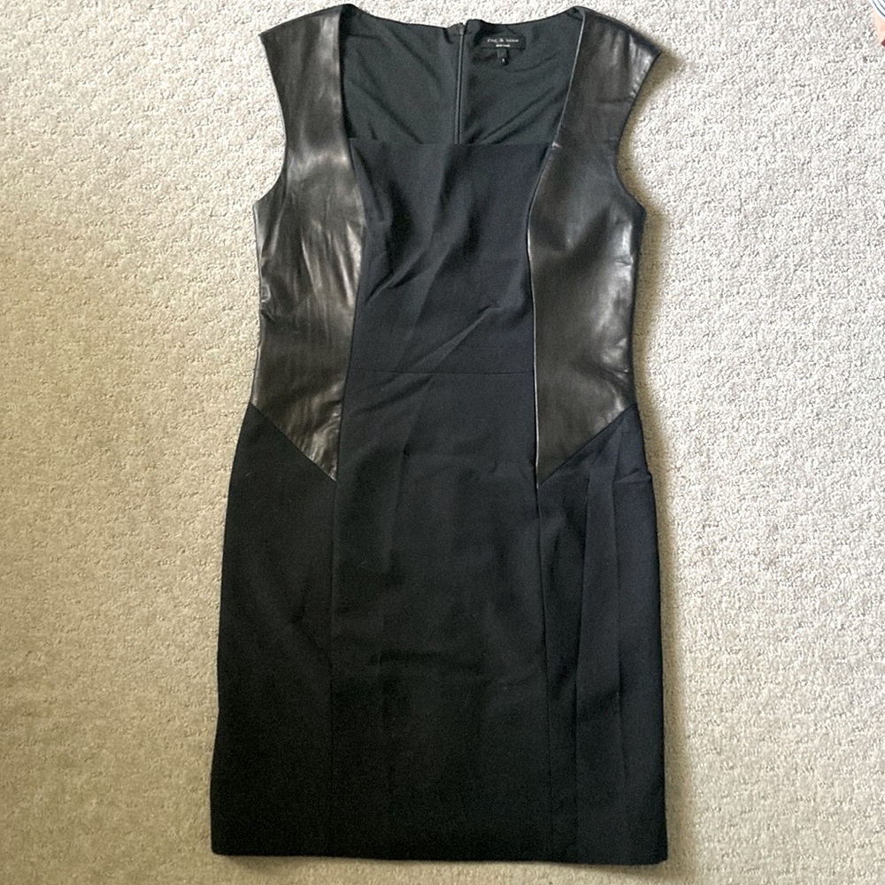 Rag & Bone Calder black leather combo dress, Sz 8.